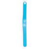 A bright blue Stride Pedometer Bracelet 2.0 with a digital display showing the time and activity metrics.