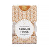 A package of traditional caramel fudge, featuring a decorative gold and white design, containing 125g of fudge.