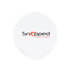 A white circular container with a logo in black and orange featuring the text "Snapped Precisions".