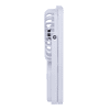 A white rechargeable desktop fan, featuring a sleek design with a protective grille, viewed from the side.