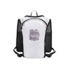 A white running vest hydration pack with black mesh sides and a zippered front compartment. It features a logo.