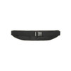 A black recycled running waist pack with a mesh design and a plastic buckle for fastening. It features a logo.