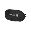 A black eye mask featuring a logo, designed for comfort and light blocking during travel.