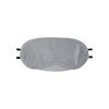 A grey eye mask with black straps, designed for travel comfort, featuring a branding logo.
