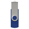 A blue Helix 8GB dual flash drive with a silver clip and button, featuring a logo on the clip.