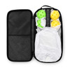 A black carrying case containing a pickleball paddle and three balls in bright yellow and green.