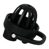 A drink bottle lid with a black design, featuring a cage-like top and a handle for easy carrying.