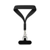 A black wrist strap with tactile surface and a keytag attachment for holding a phone.