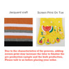 Knee high custom toe socks in vibrant yellow with a fruity design and striped patterns in orange, grey, and black.