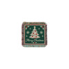 A festive green coaster featuring a Christmas tree, snowflakes, and holly, with fringe edges and a decorative design.