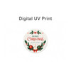 A ceramic ornament featuring a festive design with red, green, and gold colours, adorned with holiday decorations.