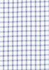 A button-up shirt featuring a blue and white checkered pattern with a logo.