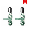 An umbrella with a carabiner, featuring a green and white mountain print, and a branded strap.