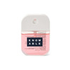 A pink 35ml spray sanitiser in a clear container with a white lid, featuring a logo on the front.