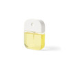 A 35ml spray sanitiser bottle with a transparent yellow liquid and a white cap, featuring a logo.