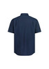 A classic fit men's short sleeve shirt in navy, featuring a simple back design and a logo.