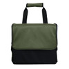 A green and black cooler bag with a flap and a handle, featuring a logo on the front.
