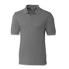 A grey men's polo shirt with a collar and short sleeves, featuring a logo on the chest.