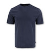 A navy blue short-sleeved t-shirt with a simple design and a discrete logo.