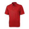 A red polo shirt with a classic collar, short sleeves, and a three-button placket. Features a logo on the chest.