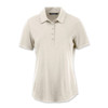 A women's polo shirt in a light beige colour with a classic collar and short sleeves, featuring a logo.