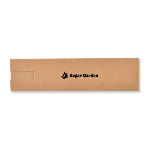 A brown packaging box featuring a logo, designed to hold a pen or similar item.