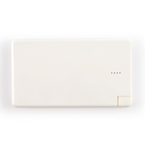 A 5,000mAh power bank in a sleek, white design with battery level indicators.