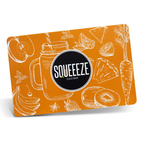 An orange full colour place mat featuring illustrations of fruit, vegetables, and a drink jar, with a logo.