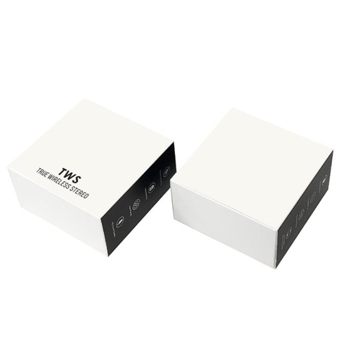 A white box containing Elkins Active Noise Cancelling TWS Earbuds with branding and product details on the sides.