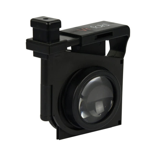 A pair of black VR Fold Glasses with a compact design and a lens, featuring a logo on the top.