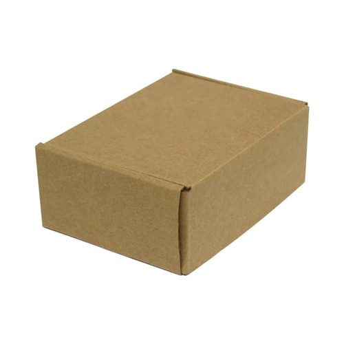 A small brown cardboard box with a plain exterior, featuring flaps on the top for closure.