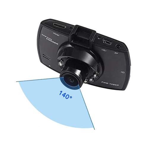 A black Simona Dash Cam with a wide-angle lens and various connection ports, featuring a logo on the body.
