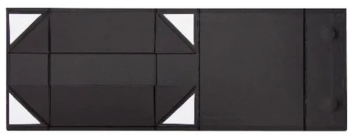 A flat pack magnetic gift box in black, featuring a sleek design with multiple compartments and foldable sections.
