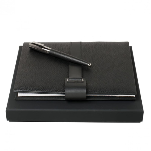 Set Pure Leather Black  (rollerball pen & folder A5)