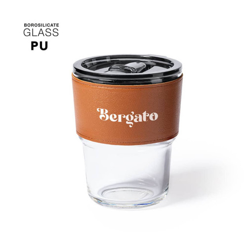 coffee cup made from Borosilicate glass with leather surroiund 400ml