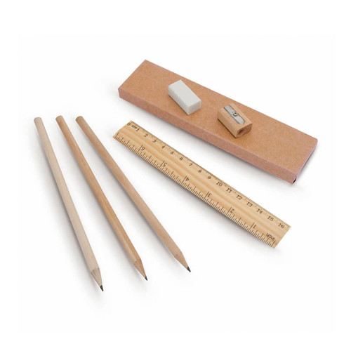 Pencil , ruler , eraser and sharpener set in recycled cardboard box Set Dony