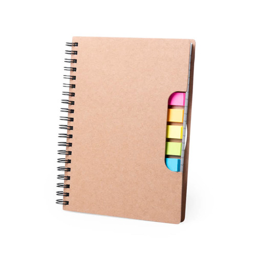 Sticky Notepad book spiral bound with recycled carboard covers and 185 sticky notesTiblan