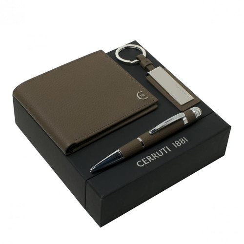 Set CERRUTI 1881 Taupe (ballpoint pen, key ring & wallet)