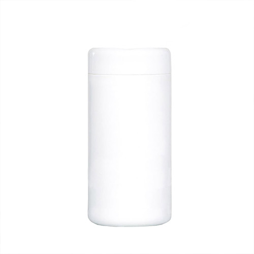 A white cylindrical container for wet tissues, featuring a removable lid, suitable for cleaning surfaces.