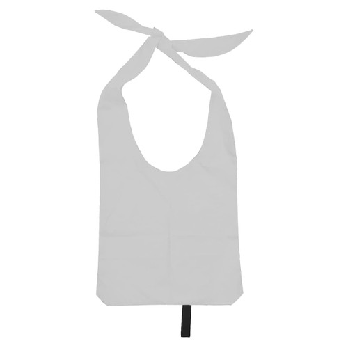 A white nylon sling bag with open handles and a knotted top, featuring a black accent.