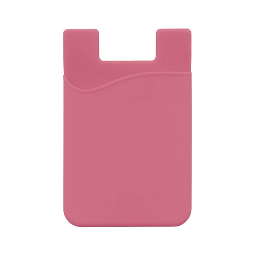 A pink mobile phone wallet with a smooth finish and a wave design. It features an opening at the top for attachment.