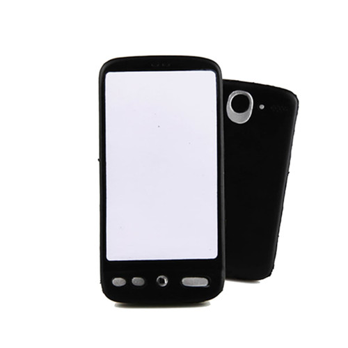 A black stress mobile phone featuring a blank screen and gloss finish, designed for stress relief and play.