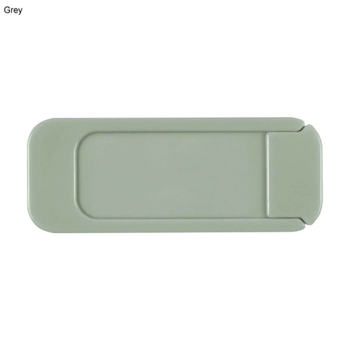 A grey security webcam cover with a sliding design for privacy protection. It features a sleek and minimalist shape.