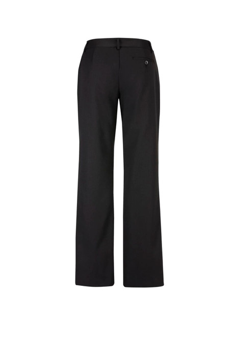 A pair of women's black relaxed stretch pants featuring a back pocket and a simple design.