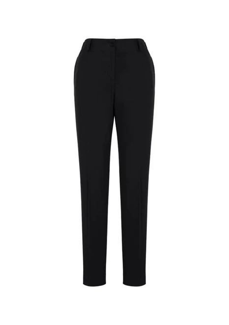 A pair of black women's bandless elastic waist pants with a tailored fit and side pockets.