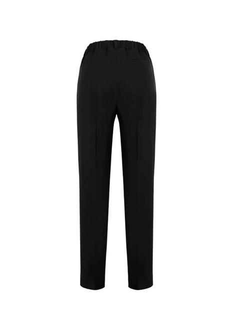 A pair of black women's bandless elastic waist pants with a simple design and a back pocket.
