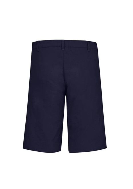 A pair of men's navy cargo shorts featuring a casual design and a logo on the waistband.