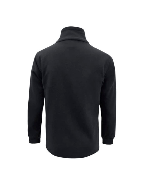 A men's heavy weight fleece jumper in black, featuring a high collar and long sleeves. It has a logo on the back.