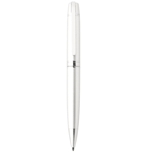 A sleek, silver metal pencil with a polished finish and a clip. It features a simple, elegant design.