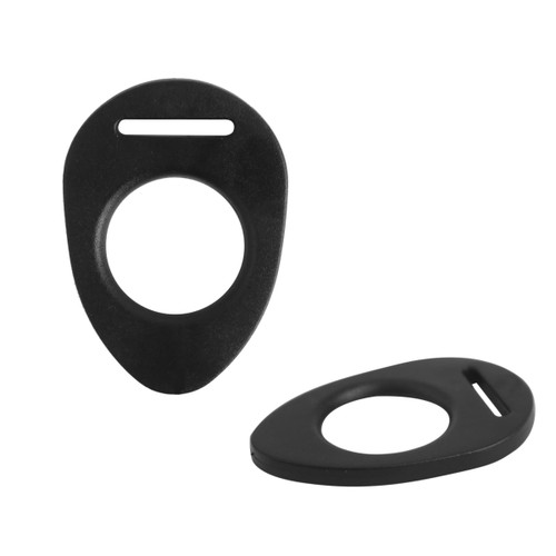 A drink bottle holder in black, featuring a circular opening and a slim, ergonomic design. It has a logo.
